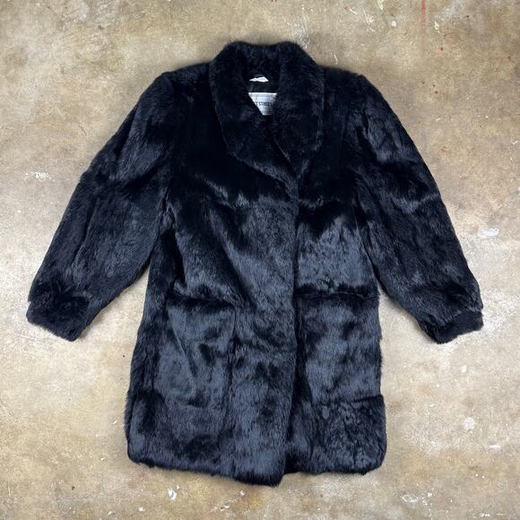 Vintage Fleet Street Rabbit Fur Coat Women’s Medium Black Made in France Satin